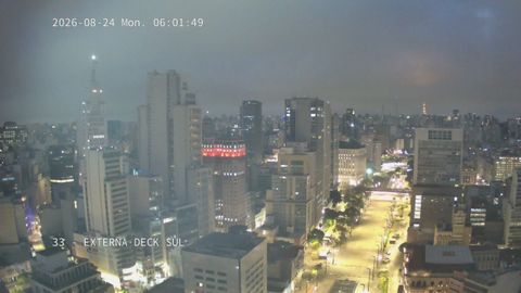 Live night-time panorama of a modern city center